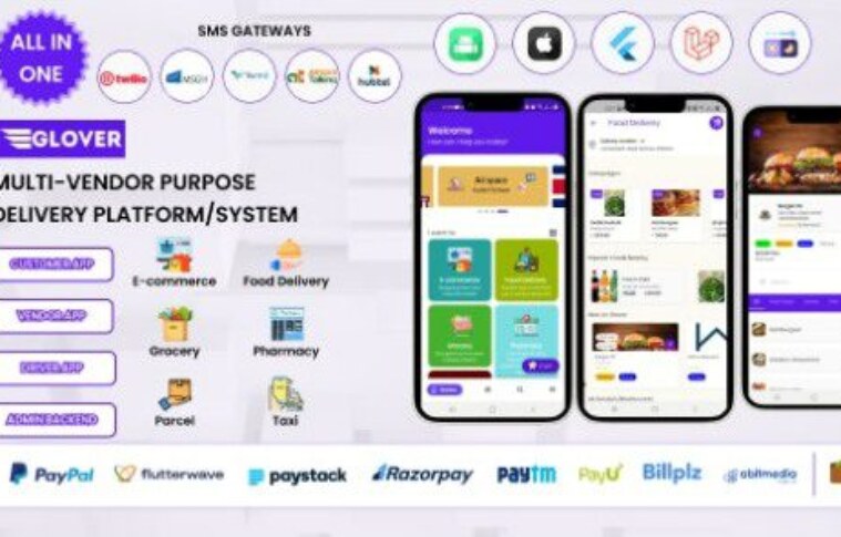 Glover v1.7.40 Nulled – Grocery, Food, Pharmacy Courier & Service Provider + Backend + Driver & Vendor App Source