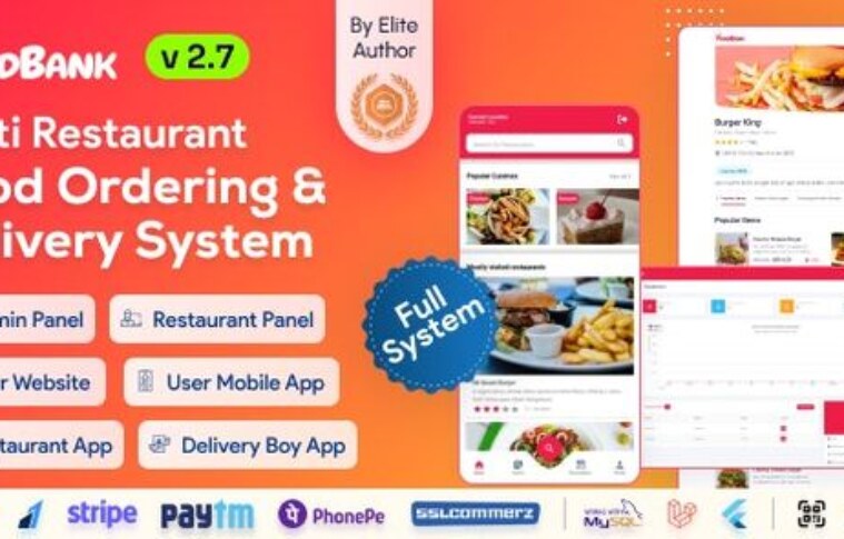 FoodBank Multi Restaurant v2.6 – Food Delivery App | Restaurant App with Admin & Restaurant Panel Source