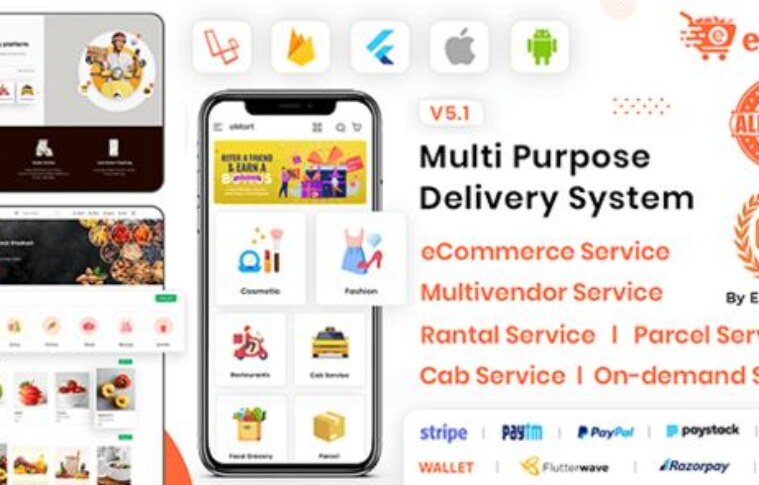 eMart v5.1 – Multivendor Food, On-demand, eCommerce, Parcel, Taxi Booking, Car Rent App with Admin & Web