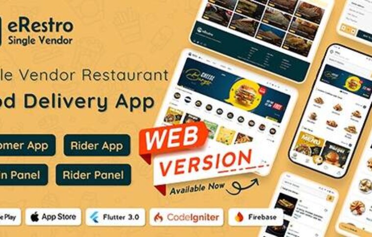 eRestro v1.0.7 Nulled – Single Vendor Restaurant Flutter App | Food Ordering App with Admin Panel | Web Version Source